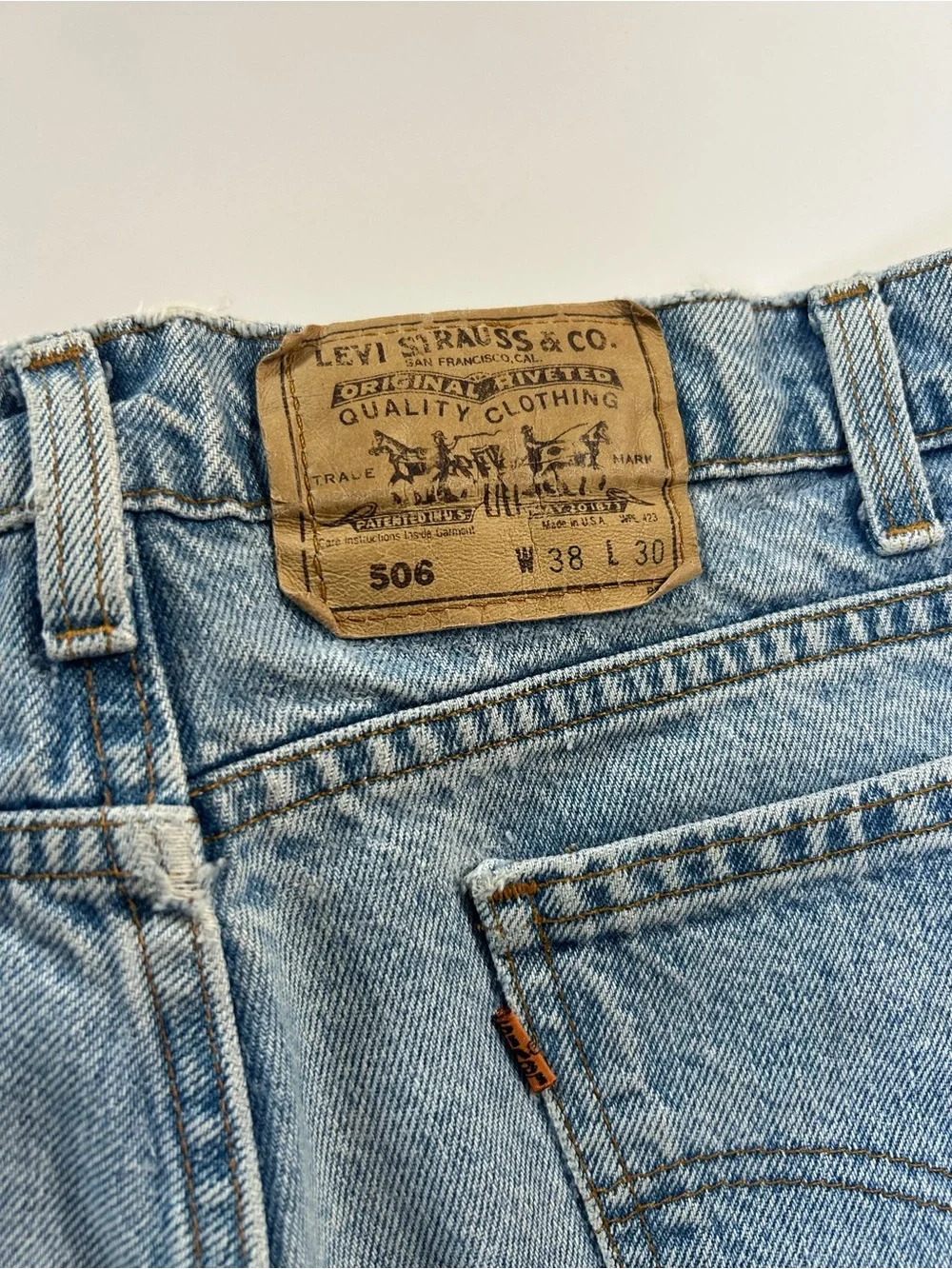 Vintage Levi’s 506 Orange Tab Made in USA Jeans 38x30 Light Wash Relaxed Fit